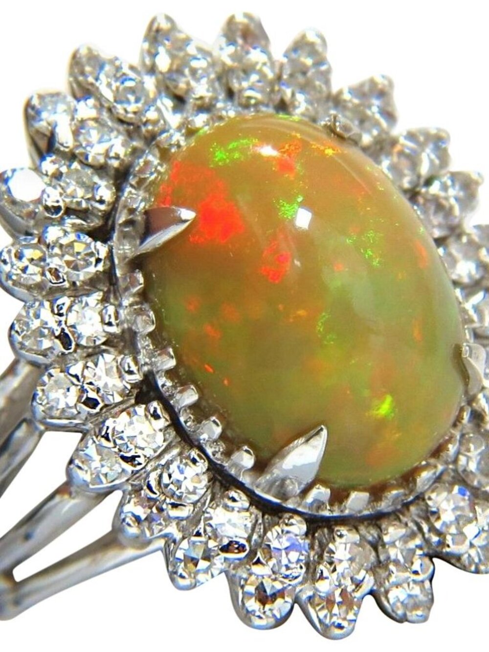 GIA certified 7.17ct natural cabochon opal diamonds cocktail ring 14kt*